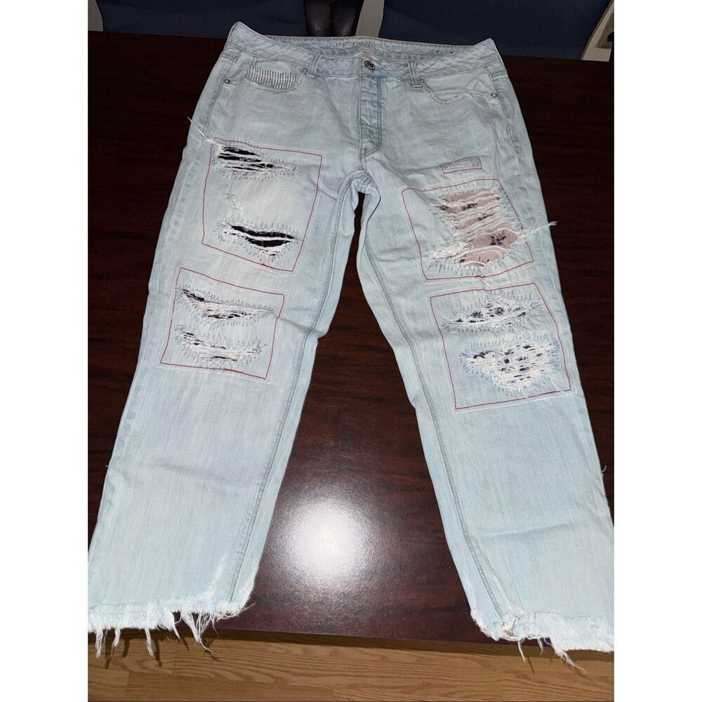 American Eagle Button Fly Patchwork Tomgirl Jeans Size 14